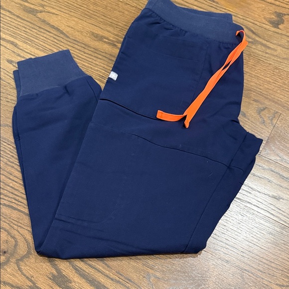 Figs Navy Blue Jogger Pants with Orange Drawstring - Picture 1 of 4
